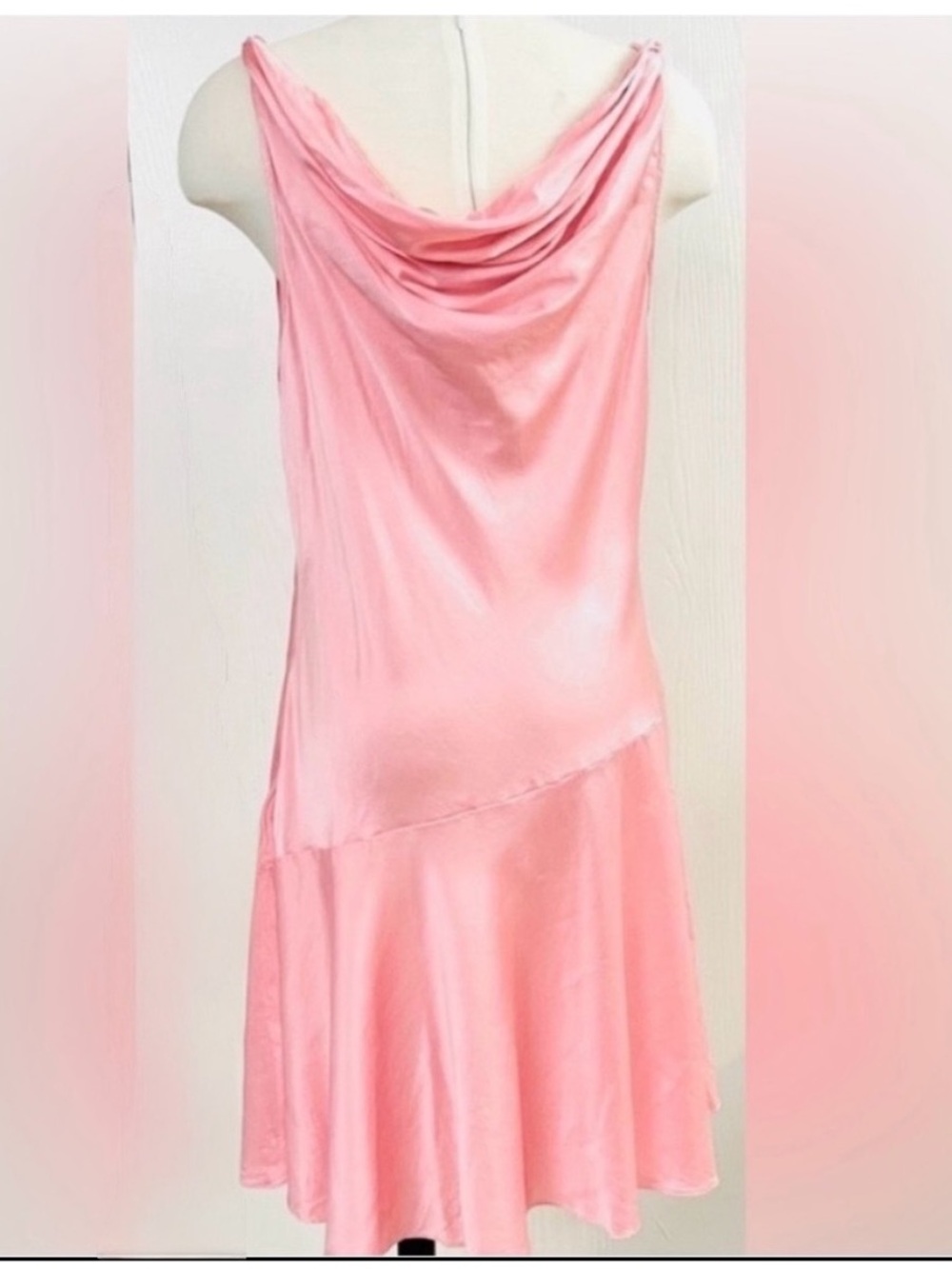 LoveShackFancy Lionel Pink Cowl Neck lace-trimmed silk Mini Dress Size 14 - Picture 4 of 13